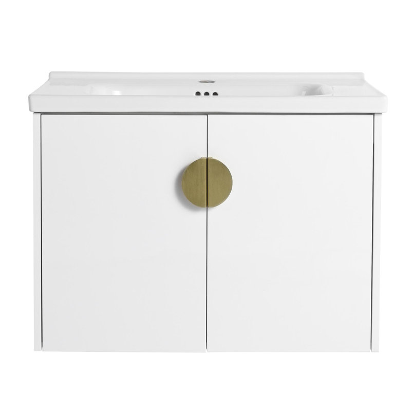 Ensemble de meuble-lavabo mural simple 27 po avec plateau en céramique Neelish, Blanc