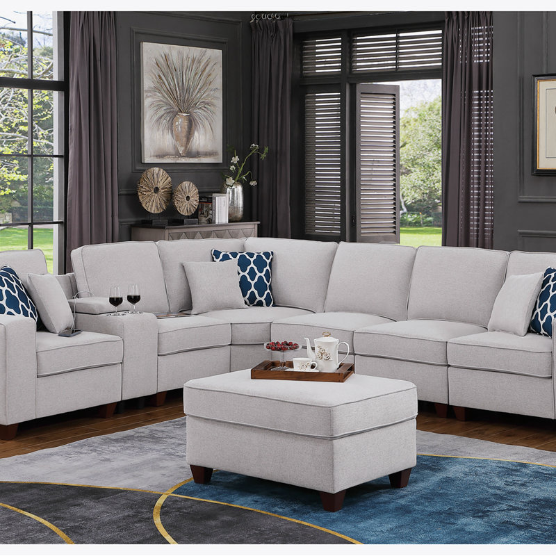 Canapé modulaire avec repose-pieds Reedsport, Lin blanc