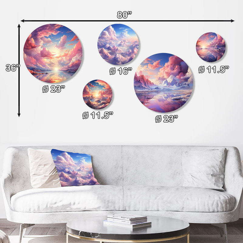 Kawaii Landscape Clouds - Clouds Clouds, ensemble d'art mural rond de 5