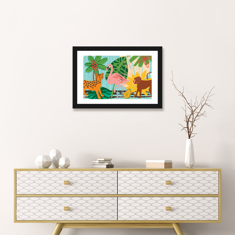 Collection graphique Jungle - impression, Blanc, H 16 po x l 24 po x P 1 po, Toile avec cadre noir