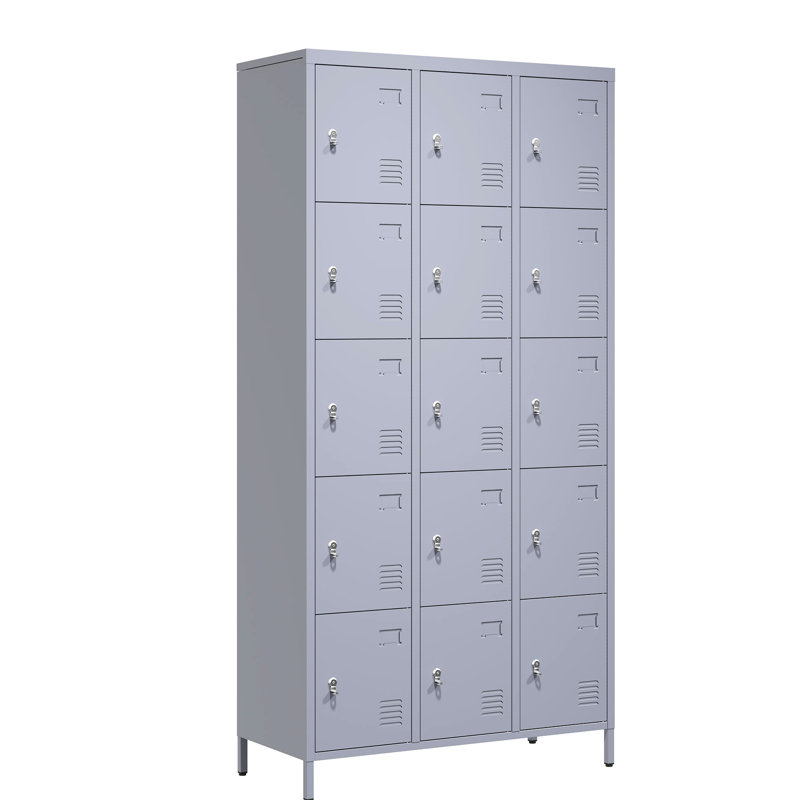 Armoire à casiers en métal H 72 po - 15 portes avec serrure, gris, convenant à la salle de gym, au garage, au garage