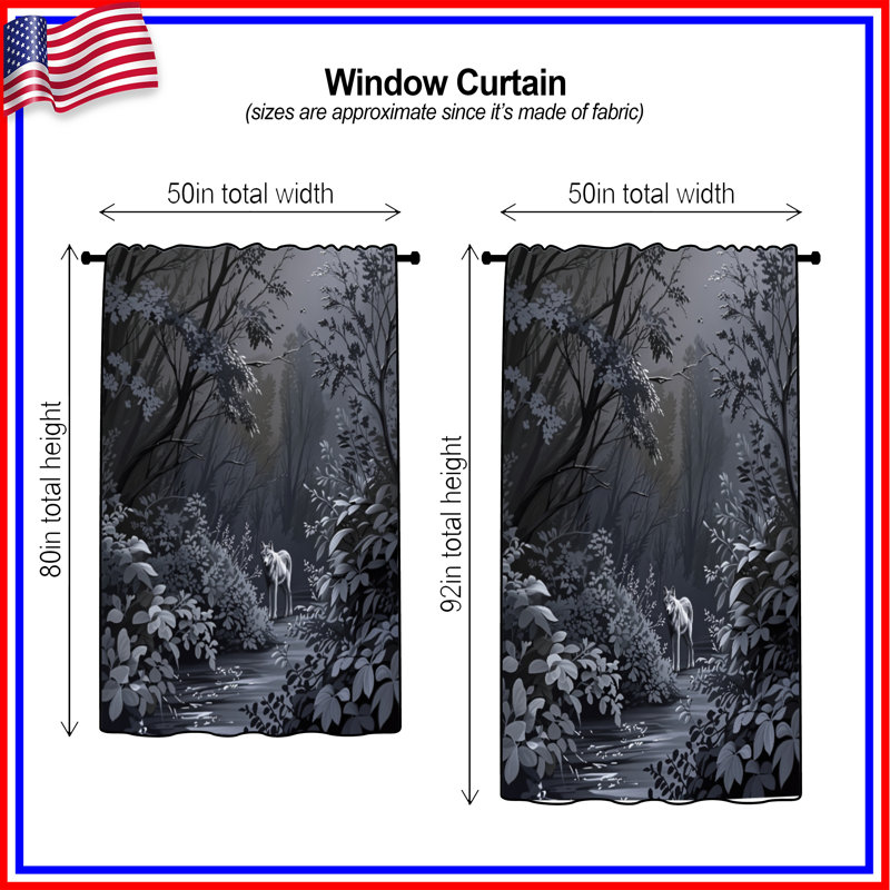 Gray Wolf In Forest Window Curtains, Wolf Sheer & Blockout Curtains - 1 Panel, 50 po x 92 po - 1 panneau, Transparent