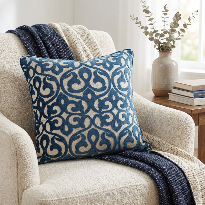 Velvety French Medallion Indoor/Outdoor Pillow Cover & Insert, 26" x 26", Square