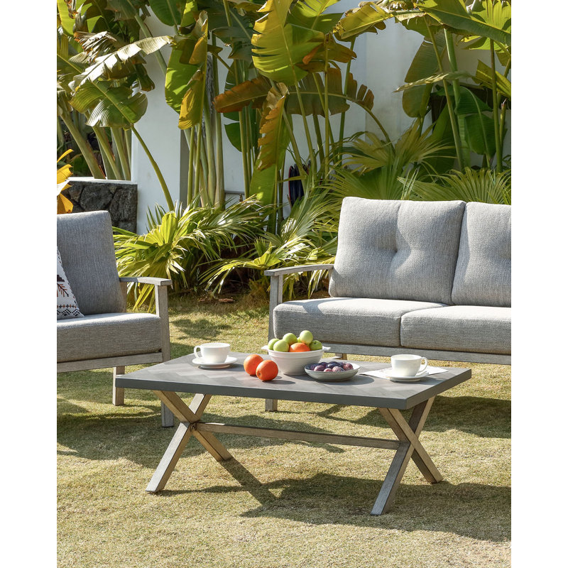 SeeHill Aluminum Resin Top Coffee Table, 42.9" x 24.4", UV-Resistant, Weatherproof, Durable for Backyard, Poolside, Garden, Commercial Spaces