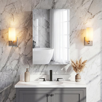 24 "W X 36" H Frameless Medicine Cabinet With Copper Free  Mirror | Explosion Proof Glass Mirror | Adjustable Glass Shelf | Recessed Installation, Surface Mount Installation Are Both Available | Soft Closing Door