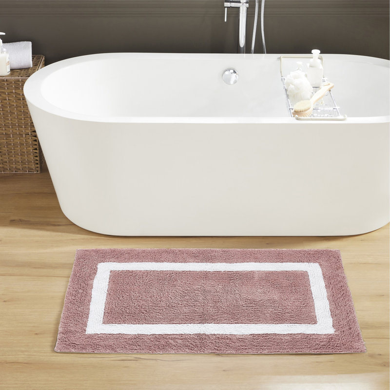 Tapis pour salle de bain réversible 100% coton Widman, Rectangle 24 po x 40 po, Rose/Blanc