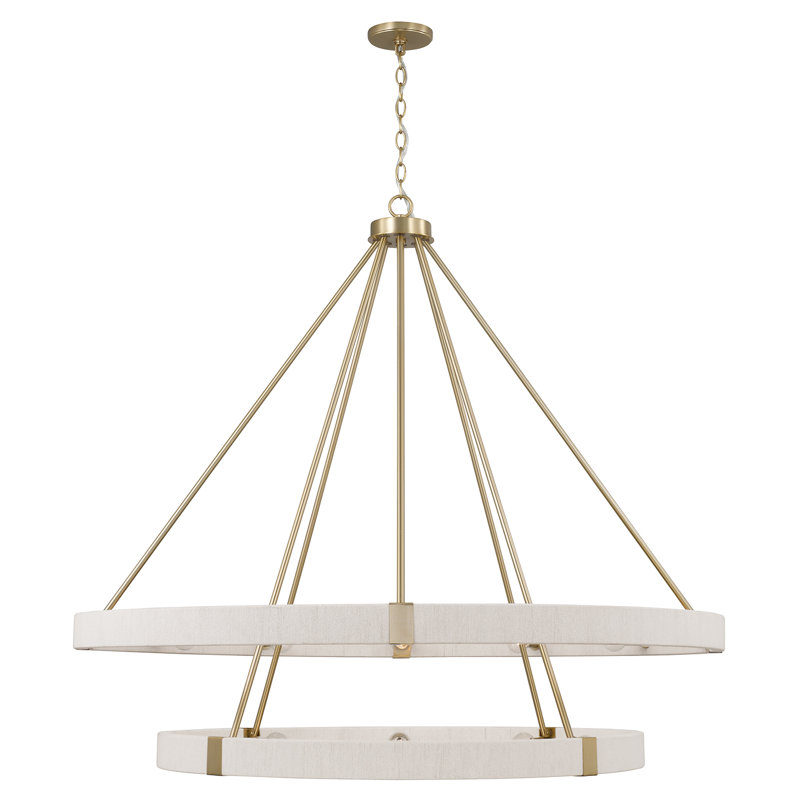 Matte Brass Two-Tier Chandelier with Bleached Natural Rope