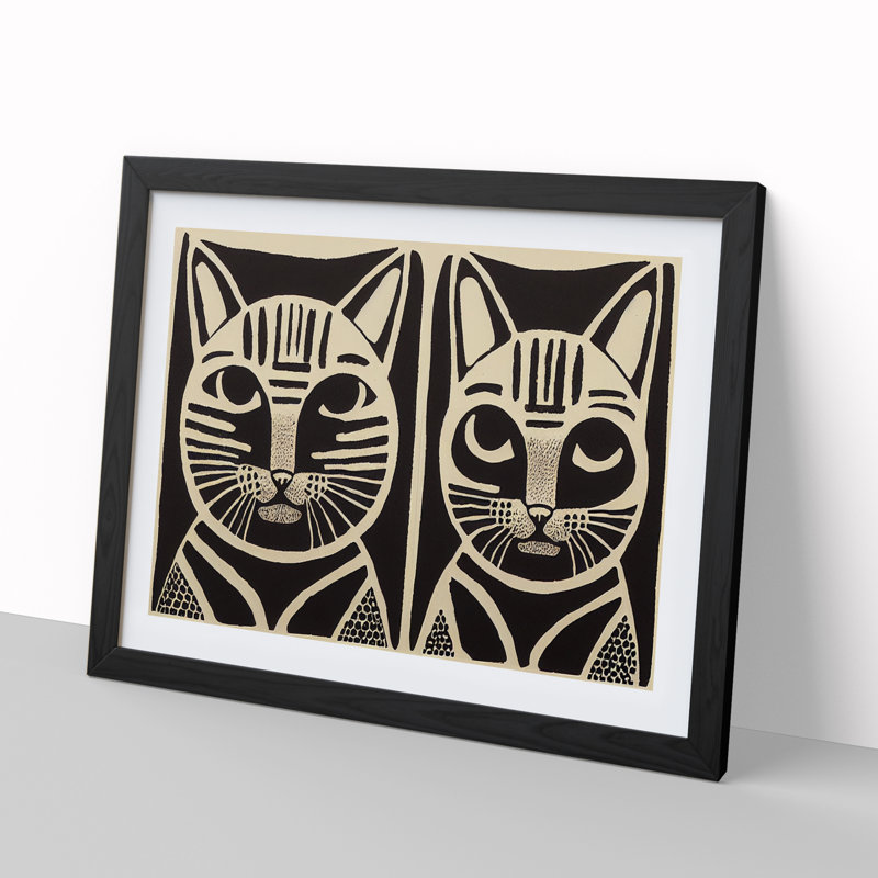 XH1022-6072X Modern Cat Abstract - Single Picture Frame Print, 46cm H x 64cm W x 2cm D, Black