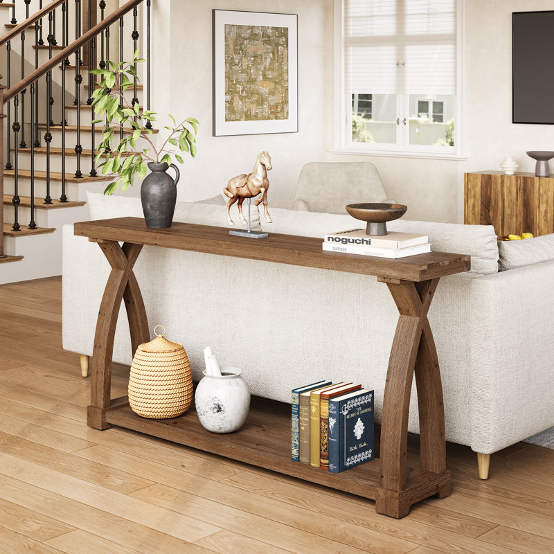 Console en bois massif de 63 po, Brun café