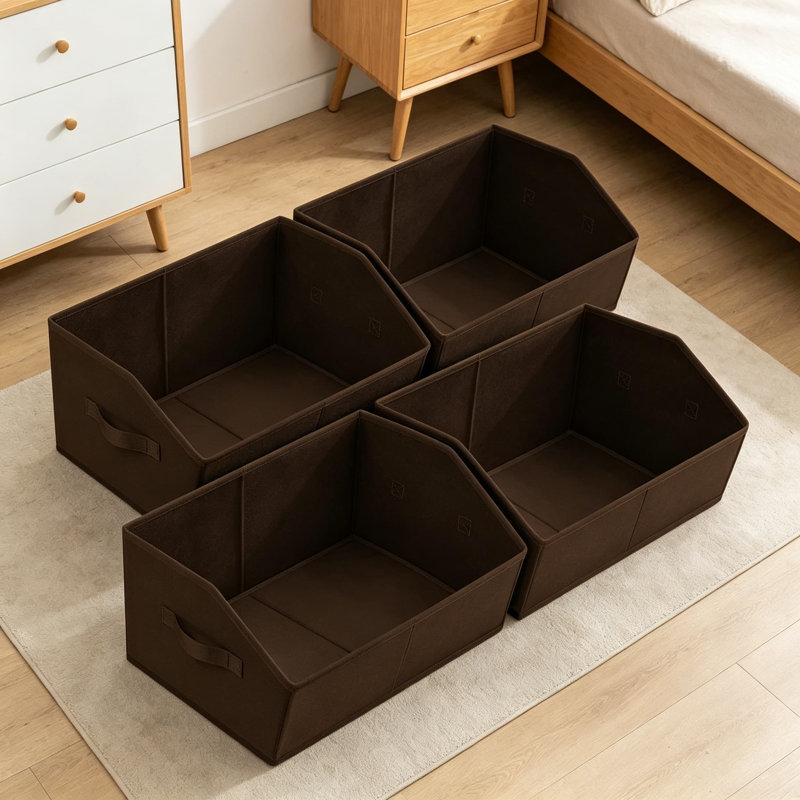 Paniers de rangement décoratifs avec poignées pour tablettes, bacs de rangement trapézoïdaux pour l'organisation, bacs de rangement pour vêtements, livres, maison, bureau, paquet de 4, brun