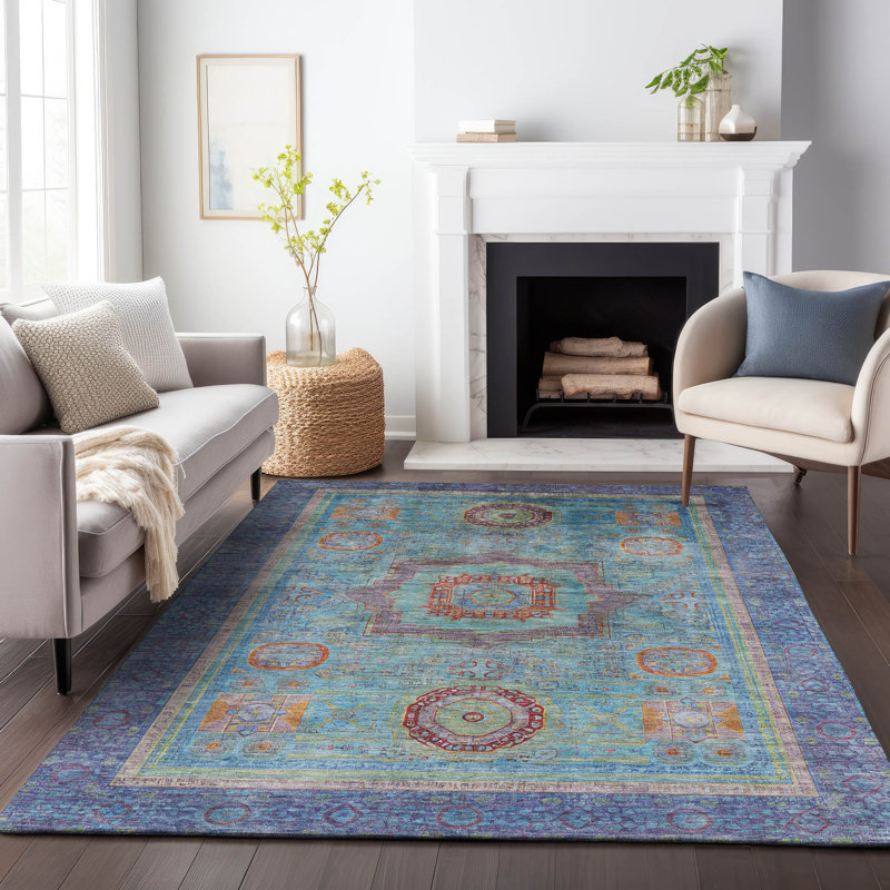 Machine Washable Indoor/Outdoor Jacobus ACN2159 Global Rug, Rectangle 5 pi x 7 pi 6 po