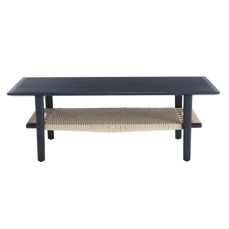 Yohaan Solid Wood Single Coffee Table 4 Legs Coffee Table with Storage, Black
