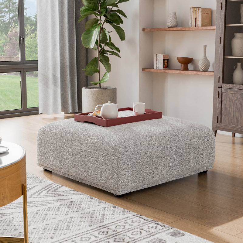 Aukeem Upholstered Square Ottoman, Gray Boucle