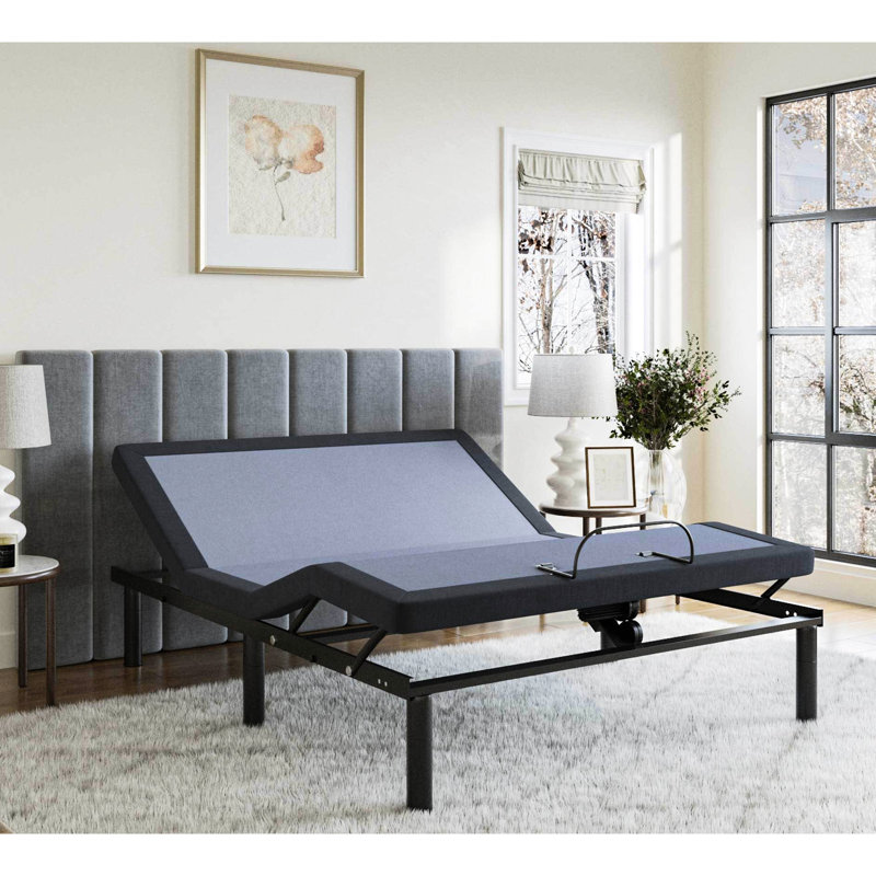 Lit simple réglable Bt2500 - ajustements de position de portée, télécommande sans fil, mémoire programmable, tête et pied réglables, capacité de 850 lb, positions d'ajustement complet de la base bleue et grise, et lb bleu gris