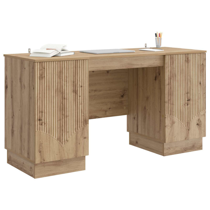  Desk With Shelf With Storage With Door Engineered Wood Furniture Sets, Artisan Oak