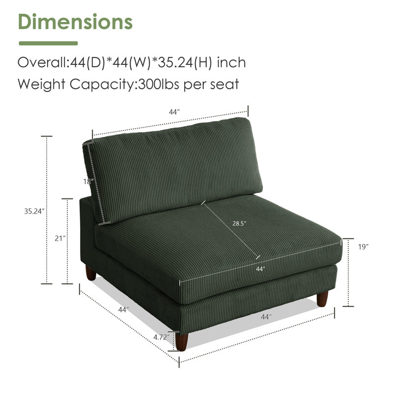 Fauteuil double rembourré sans accoudoirs, Vert