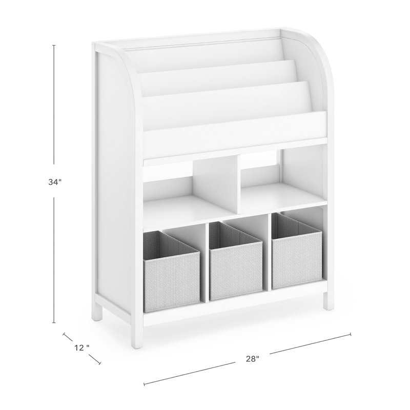 Creamy White Kids' Book and Toy Storage with Fabric Bins