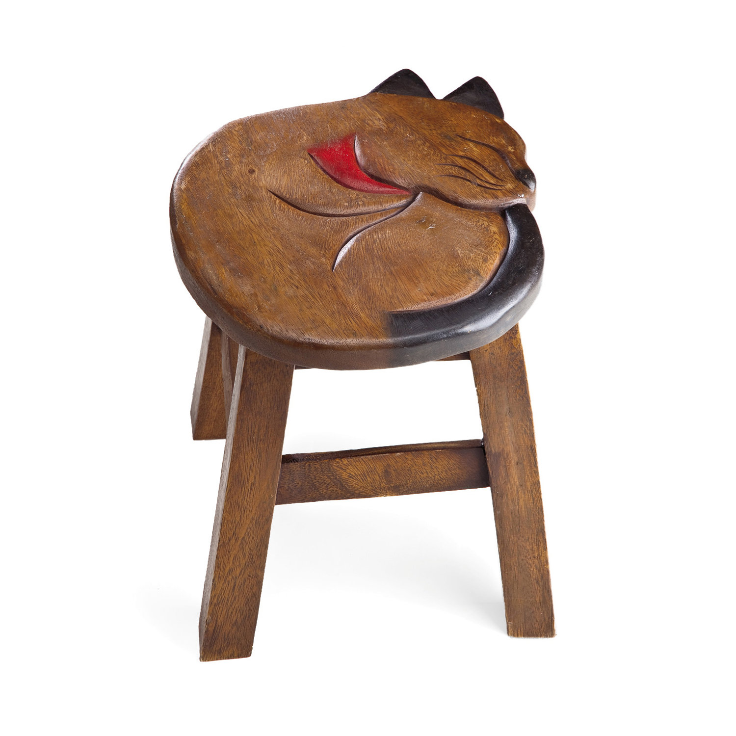 Millwood Pines Panora Hand-Carved Acacia Wood Cat Footstool | Wayfair