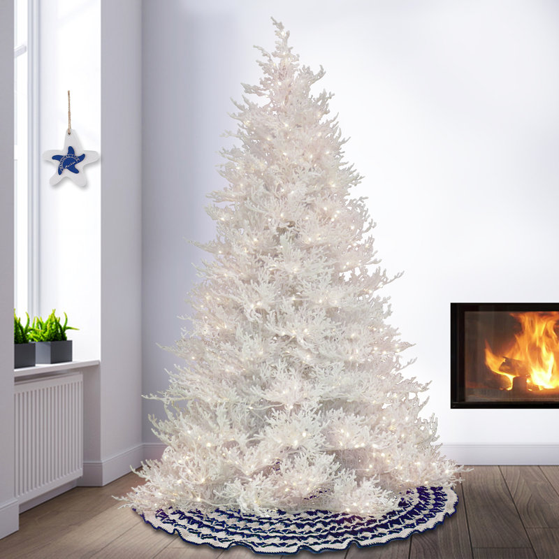 6.5' White Sea Coral Artificial Christmas Tree with Warm White LED Lights