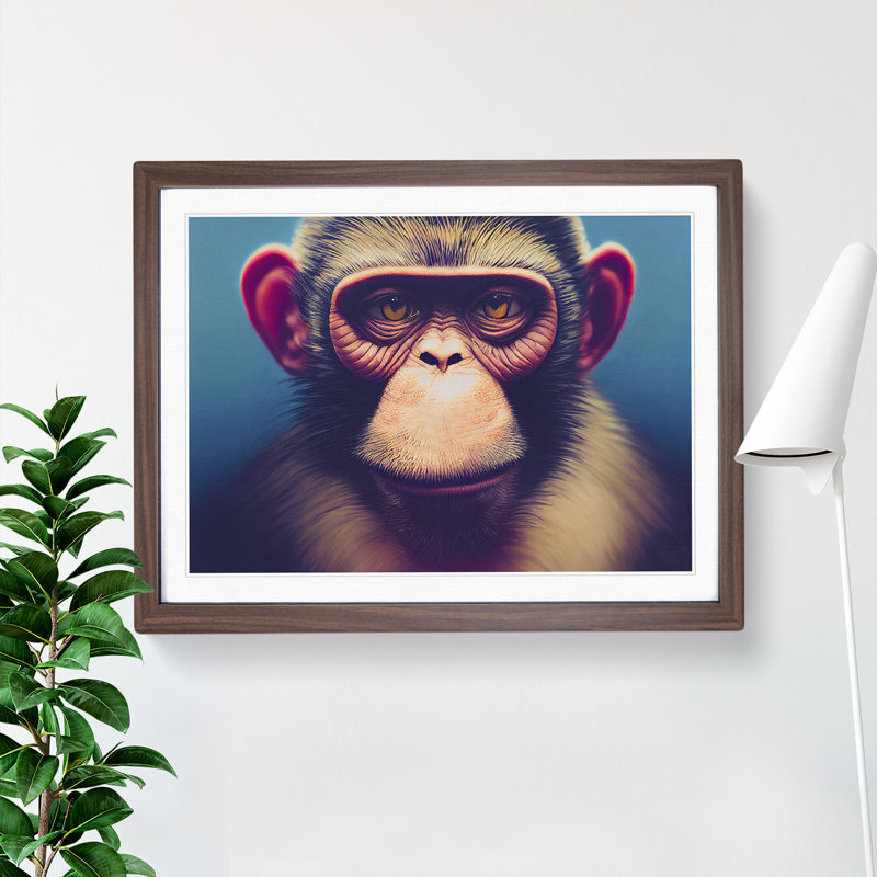 XH1022-6133X Modern Monkey Vol.2 - Single Picture Frame Print, 25cm H x 34cm W x 2cm D, Walnut