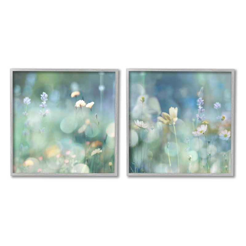 " Sunlit Daisy Field " by Kate Carrigan 2 - Pieces, Farmhouse Grey Framed Giclee, 24" H x 48" W x 1.5" D
