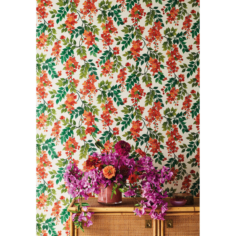 Seville Floral Wallpaper Roll, Green/Beige/Yellow