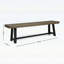 Banc d'extérieur en bois d'acacia avec finition gris sablé et pieds noirs, durable et élégant pour une utilisation sur le patio et la cour