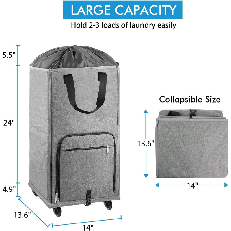 Laundry Hamper With Wheels, Large Rolling Laundry Basket With 4 Casters And 2 Handles, Collapsible Freestanding Wheeled Laundry Bag For Clothes, Laundry Room, Bathroom