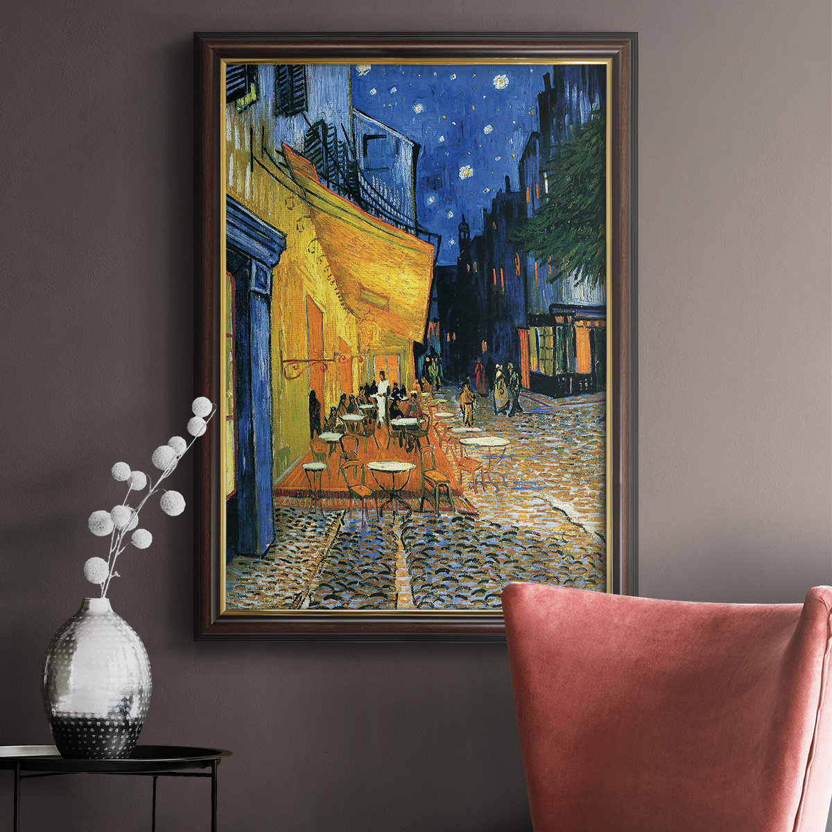 Red Barrel Studio® Cafe Terrace at Night - Picture Frame Painting on ...