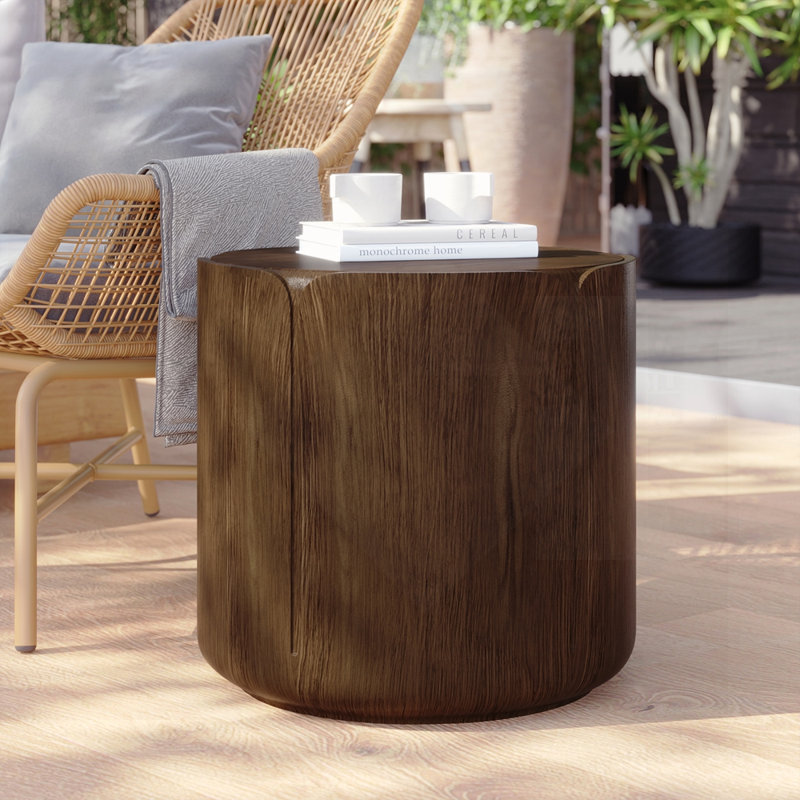 Table d'appoint ronde d'intérieur pour l'extérieur, tabouret de jardin moderne en grain de bois, robuste et imperméable, sans assemblage pour une utilisation polyvalente (brun)