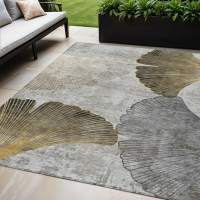Tapis floral lavable intérieur argenté 5 pi x 8 pi