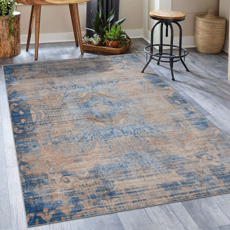 Tapis bleu abstrait Anayah, Tapis de couloir de 2 pi x 7 pi