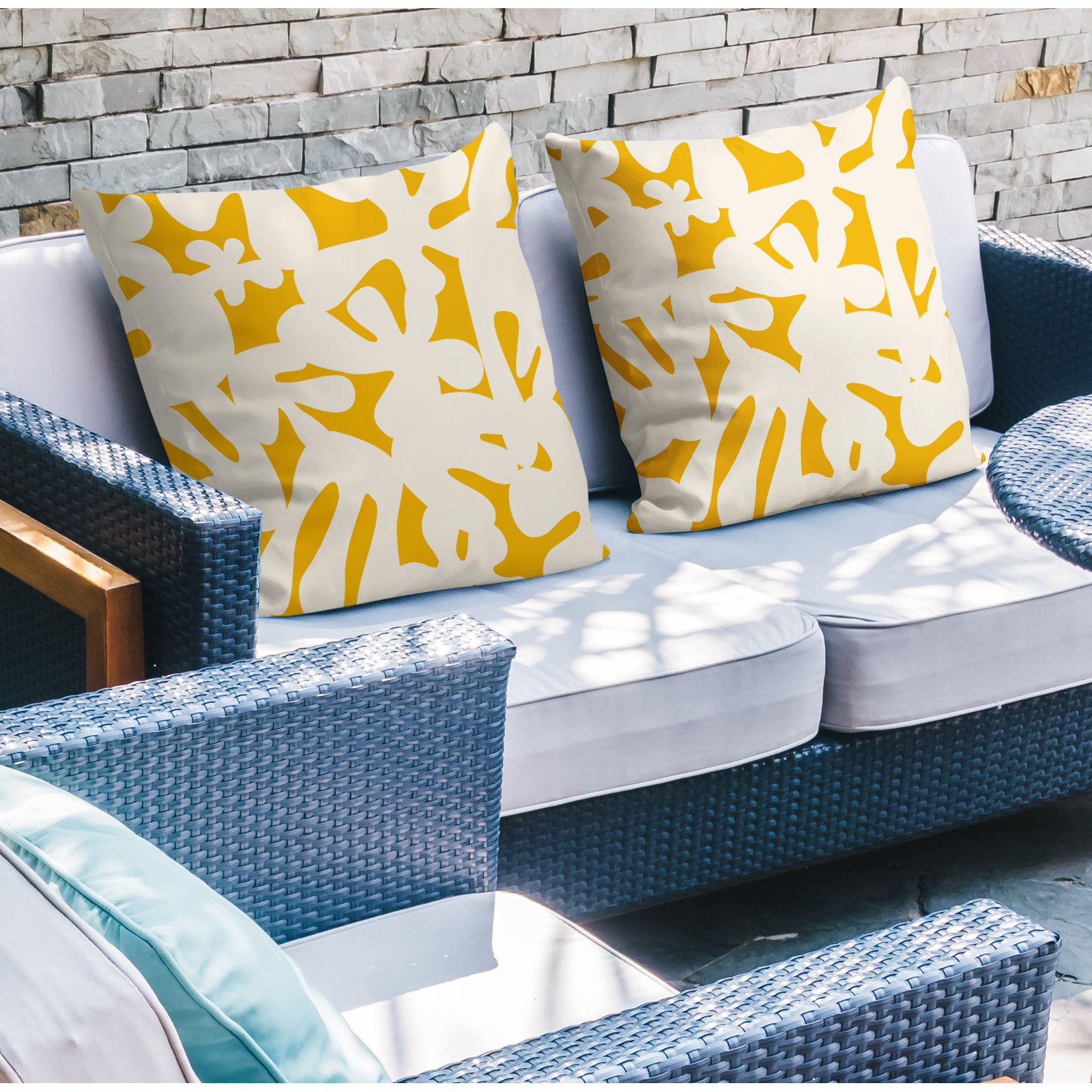 Lara Indoor/Outdoor Throw Pillow, Yellow/Off White, 15" x 15"
