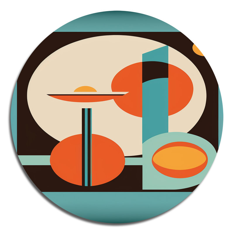 Graphisme rétro Mid-Century II - Art abstrait rond en métal, H 23 po x l 23 po x P 1 po