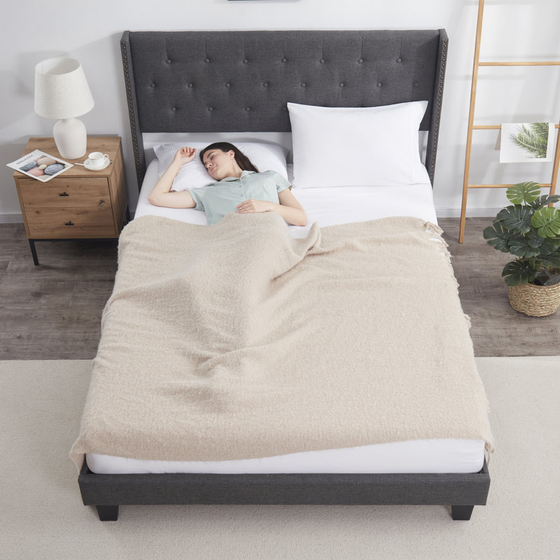 Nestl Wingback Diamond Upholstered Platform Bed, Full, Gray