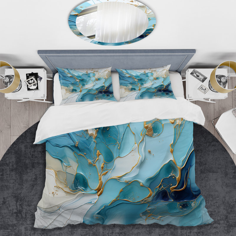 Ensemble de housse de couette Blue and White Glacier Charm - Abstract Shapes