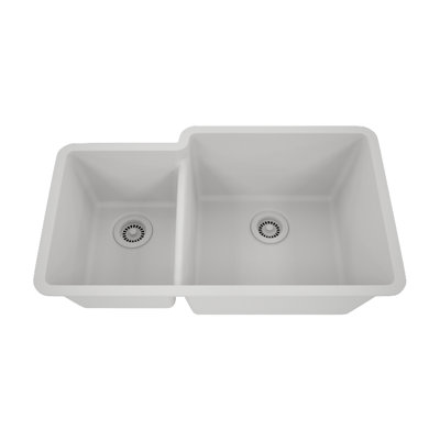 Évier de cuisine 32 po x 19 po en quartz platine, évier à double cuve 40/60, évier encastré, évier de cuisine en granite