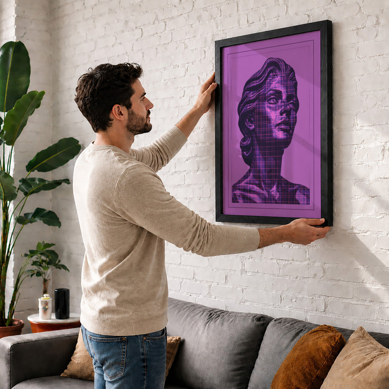 Portrait in Magenta Pop Art - Framed Print, A1 - 84.1 x 59.4 cm, White