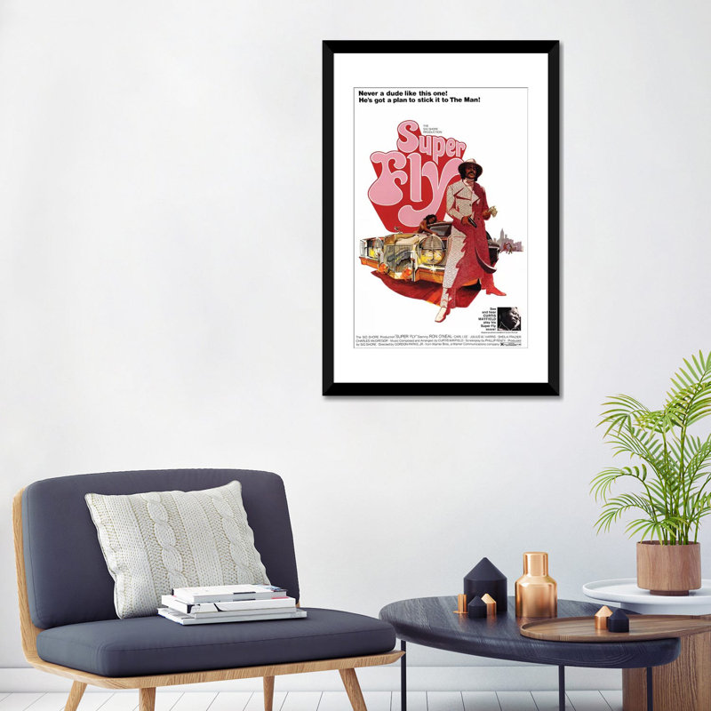 «Super Fly Film», affiche imprimée sur toile, Papier d'art encadré noir, Blanc, H 32 po x l 24 po x P 1 po