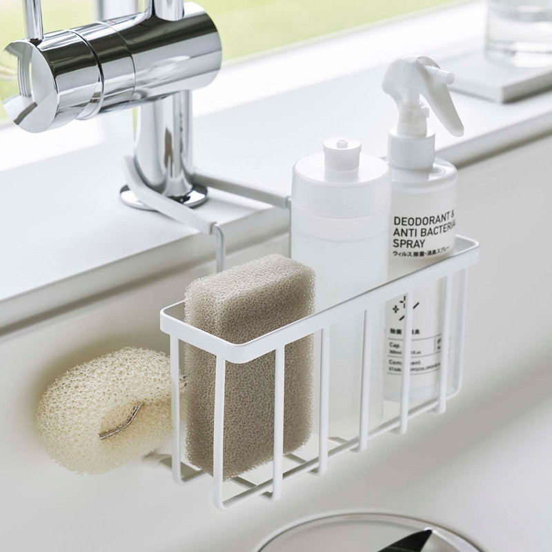White Steel Faucet-Hanging Kitchen Caddy with Extra Storage