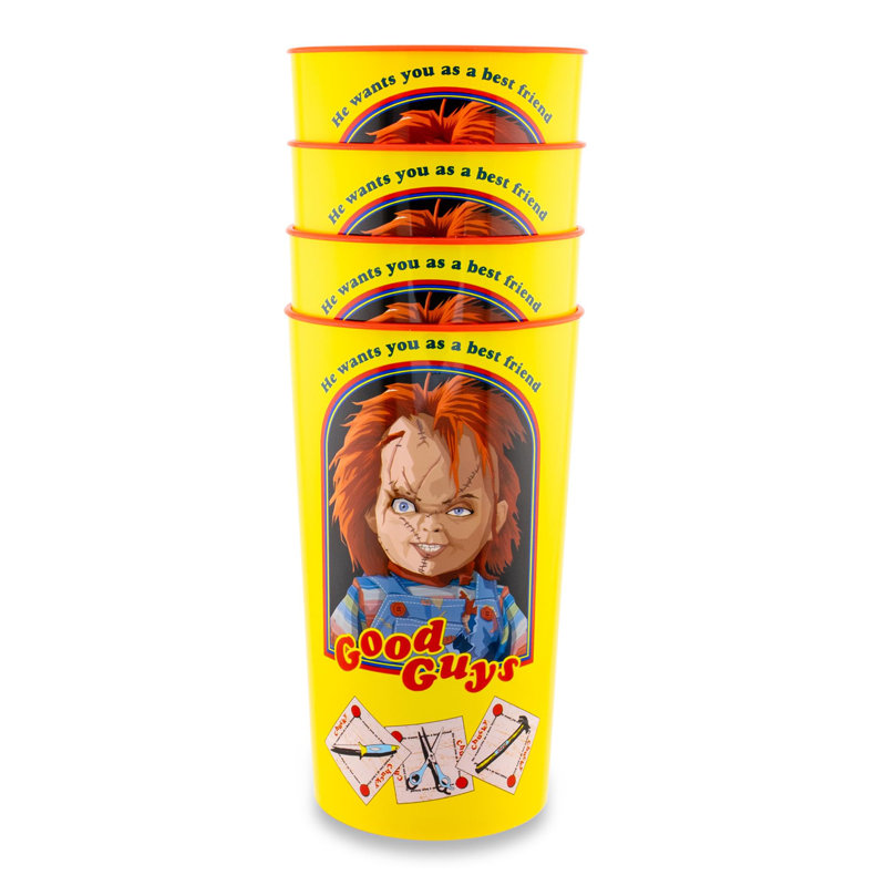 Ensemble de 4 tasses en plastique «Good Guys» Child's Play Chucky | Chacun contient 22 onces