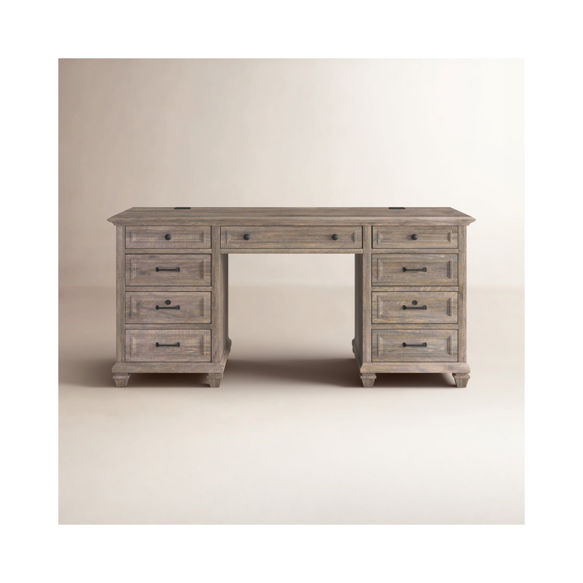 Kerey Solid Wood Base Executive Desk with Power Outlet, Dove Tail Gray