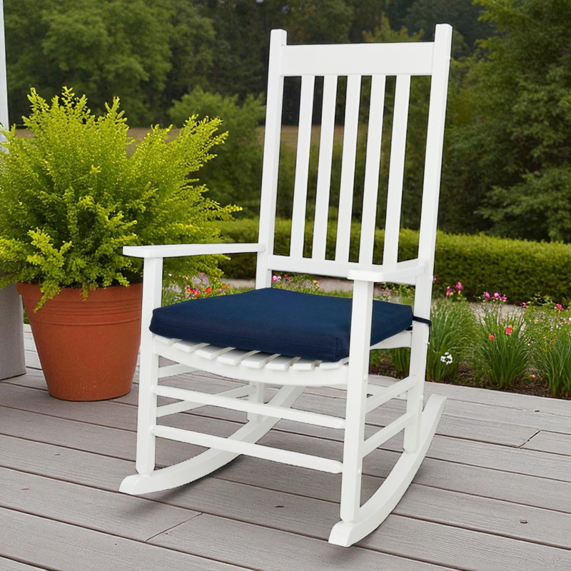 Chaise berçante d'extérieur en bois avec coussin Emjay, Bleu foncé