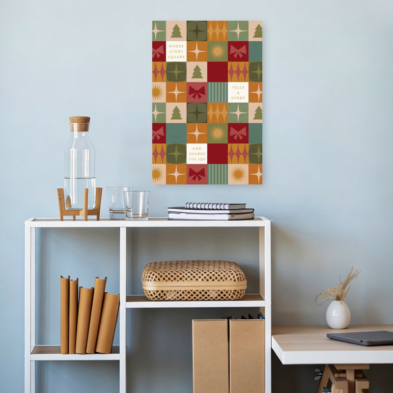 «Retro Christmas Squares», impression de paysage géométrique coloré abstrait arbre de Noël en hiver, H 18 po x l 12 po