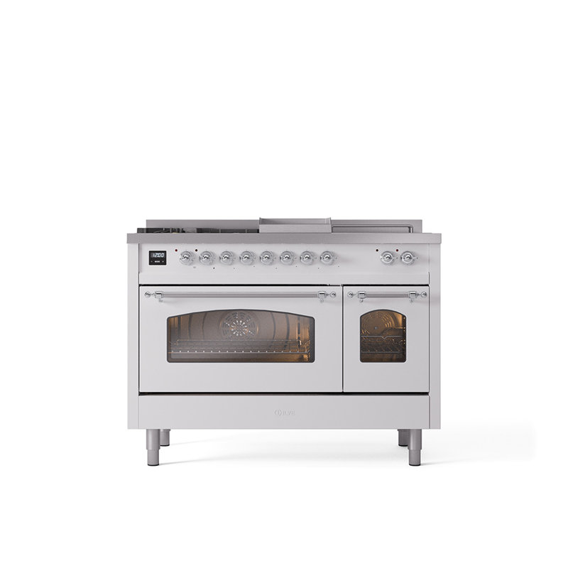 ILVE Nostalgie II 48 Dual Fuel Range, Burgundy/Brass, Natural Gas