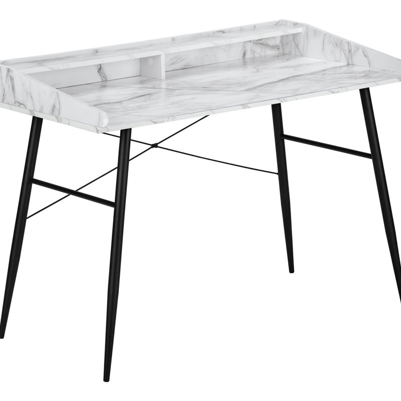 Bureau d'ordinateur, bureau personnel, ordinateur portable, tablettes de rangement, L 48 po, travail, stratifié, métal noir, contemporain, moderne (bureau)