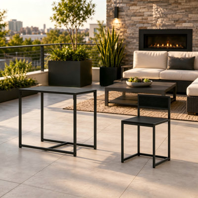 3 Piece Dining Table Set for 2 with 35.7 Inch MDF Table 2 Low Back Chairs Steel Legs Water Resistant Scratch Resistant Top Easy to Assemble for Kitchen Breakfast Nook and Small Spaces