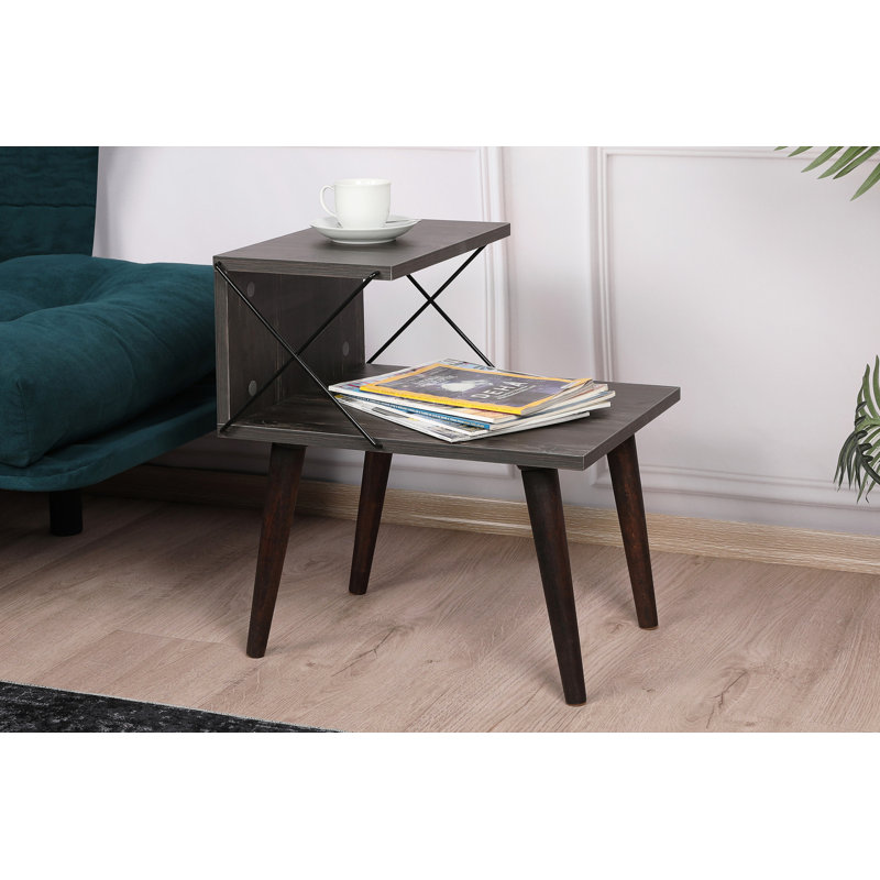 Modern Nightstand with Beech Legs, Dark Brown, 19.7 x 21.7 x 15.7 inches | 100% Melamine Coated Particle Board, Thickness: 0.7 inches | Features Multiple Shelves, Perfect for Stylish Bedroom Storage & Organization