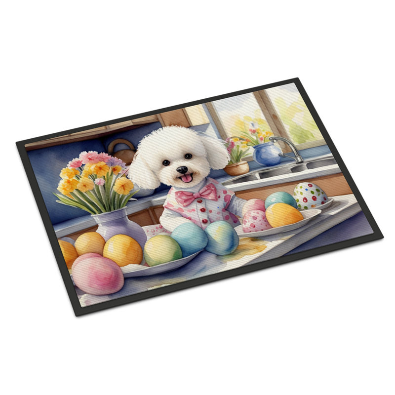 Paillasson Decorating Pâques Bichon Frise, L 18 po x L 27 po