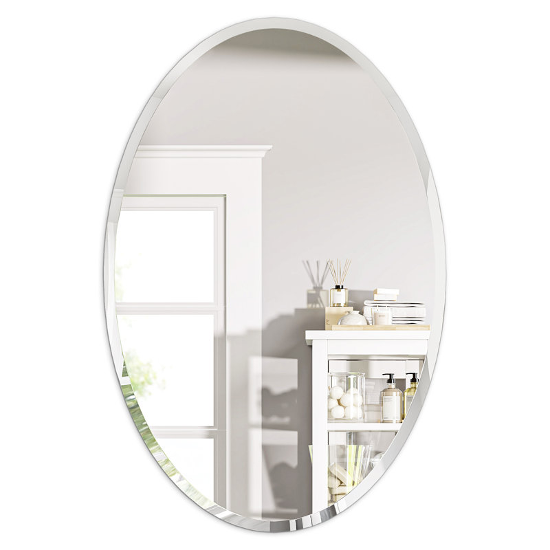 Beveled Frameless Flat Wall Mirror,  36" x 24", Oval